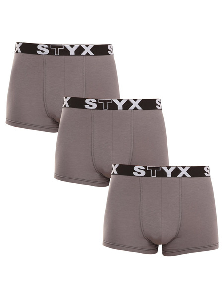 Styx Set de trei - boxeri bărbătești Styx bandă sportivă gri închis supradimensionat