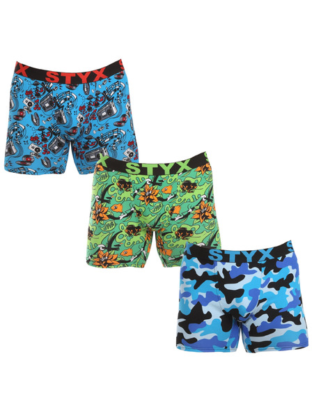 Styx Set de trei - boxeri bărbătești Styx long art bandă sportivă multicolori