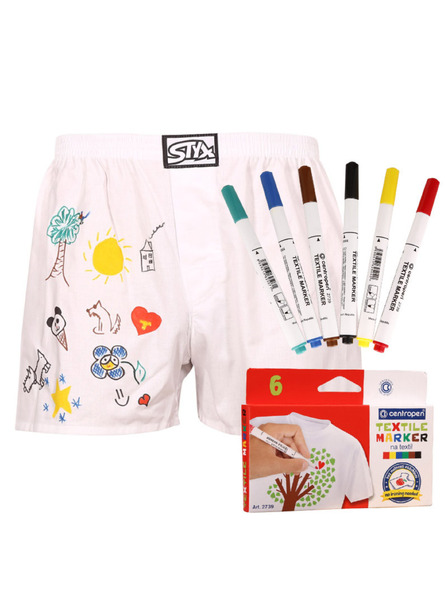 Styx Boxeri bărbătești Styx banda elastică clasică albi + markere pentru textile