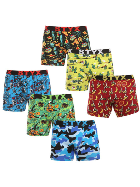 Styx Set de șase - boxeri bărbătești Styx long art bandă sportivă multicolori