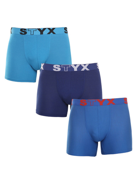 Styx Set trei - boxeri bărbătești Styx long banda elastică sport albastru