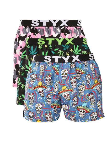 Styx Set trei - boxeri bărbătești Styx art banda elastică sport multicolor