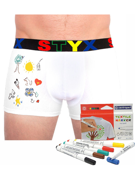 Styx Boxeri bărbătești Styx banda elastică sport albi + markere pentru textile