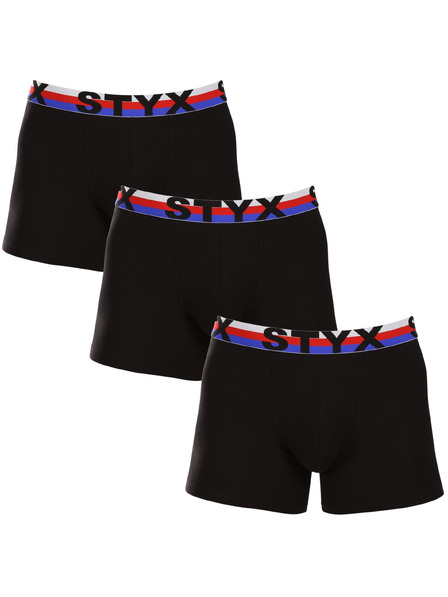Styx Set trei - boxeri bărbătești Styx long banda elastică sport negru tricolor