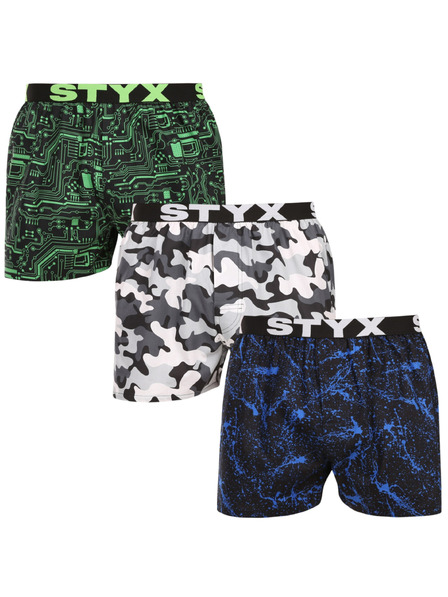 Styx Set trei - boxeri bărbătești Styx art banda elastică sport multicolor