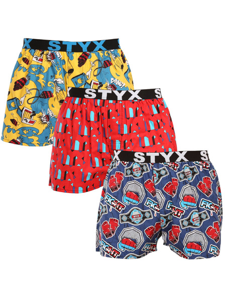 Styx Set trei - boxeri bărbătești Styx art banda elastică sport multicolor