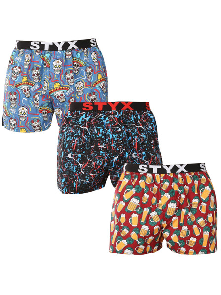 Styx Set trei - boxeri bărbătești Styx art banda elastică sport multicolor