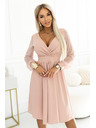 numoco Rochie midi elegantă cu decolteu tip eșarfă și mâneci din tul - bej