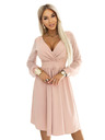 numoco Rochie midi elegantă cu decolteu tip eșarfă și mâneci din tul - bej