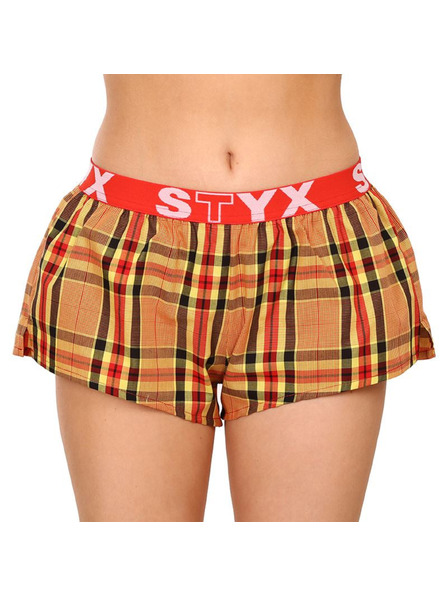Styx Pantaloni scurți de somn în carouri pentru femei Styx roșii și portocalii