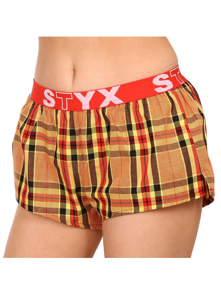 Styx Pantaloni scurți de somn în carouri pentru femei Styx roșii și portocalii