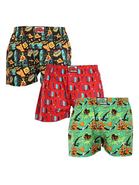 Styx Set de trei pantaloni scurți cu model pentru bărbați în verde, roșu și negru STYX