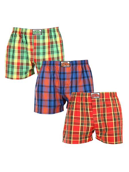 Styx Set de trei pantaloni scurți bărbătești cu carouri în verde deschis, albastru și roșu STYX