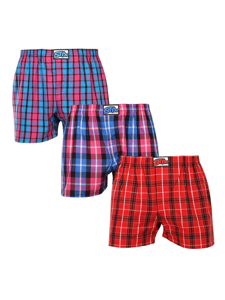 Styx Set de trei pantaloni scurți bărbătești cu carouri în roșu, violet și albastru STYX