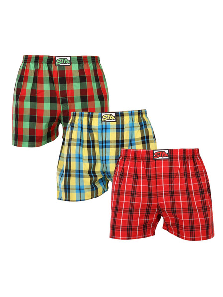 Styx Set de trei pantaloni scurți în carouri pentru bărbați, în roșu, galben și verde STYX