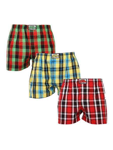 Styx Set de trei pantaloni scurți în carouri pentru bărbați, în roșu, galben și verde STYX
