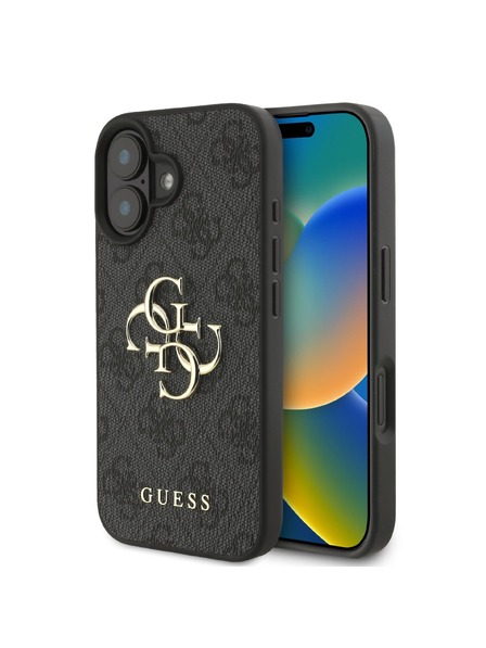 Guess Guess PU 4G Metal Logo Back Cover pentru iPhone 16 gri