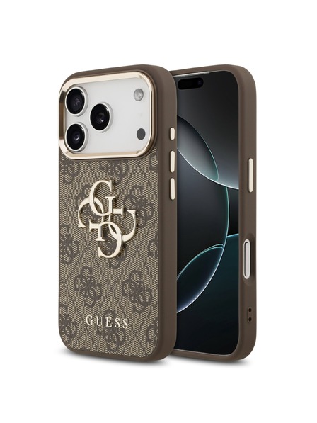 Guess Guess PU Leather 4G Metal Logo Gold Frame Carcasă Spate pentru iPhone 17 Pro Max Brown