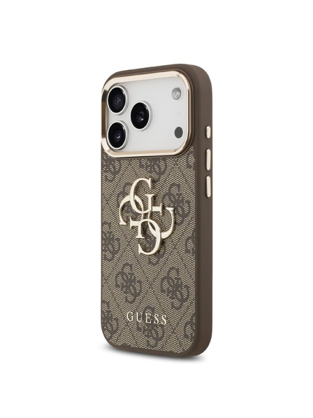 Guess Guess PU Leather 4G Metal Logo Gold Frame Carcasă Spate pentru iPhone 17 Pro Max Brown