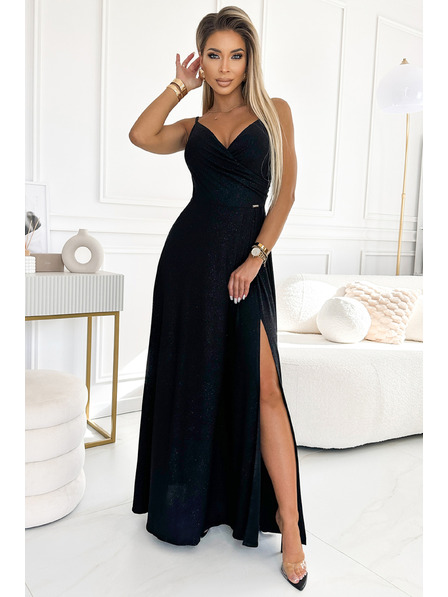 numoco Rochie maxi elegantă fără bretele - negru cu sclipici Numoco CHIARA