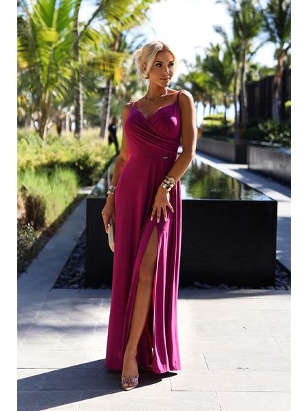 numoco Rochie lungă elegantă maxi cu bretele - fucsia cu sclipici Numoco CHIARA