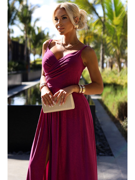 numoco Rochie lungă elegantă maxi cu bretele - fucsia cu sclipici Numoco CHIARA