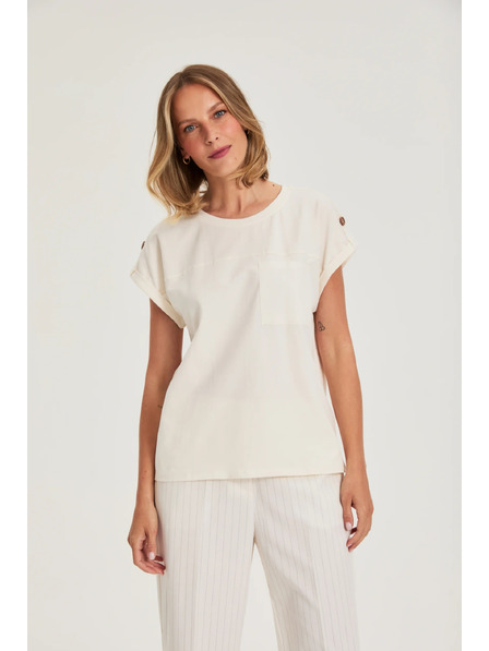 Moodo Tricou cu buzunar crem Moodo