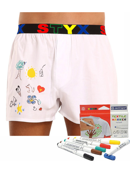 Styx Boxeri bărbătești Styx elastic sport albi + markeri pentru textil
