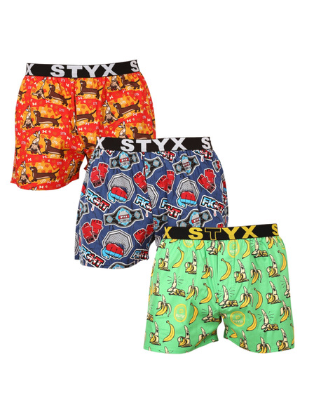 Styx Set trei - boxeri bărbătești Styx art banda elastică sport multicolor