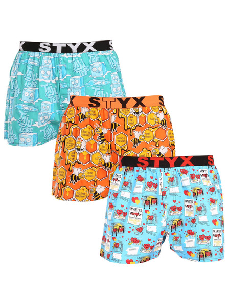 Styx Set trei - boxeri bărbătești Styx art banda elastică sport multicolor
