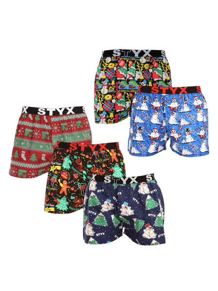 Styx Set de cinci - boxeri bărbătești Styx art elastic sport multicolori