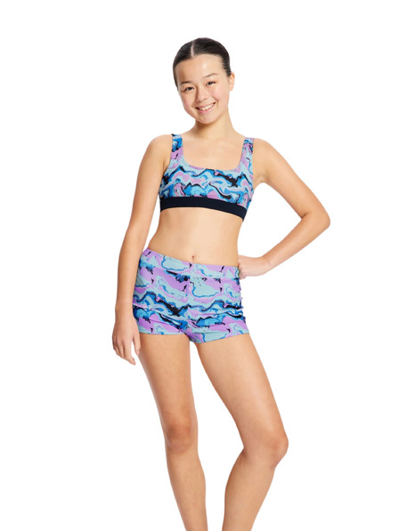 Modibodi Costum de baie fete Modibodi Performance Reversible Crop Top Marble Blue partea de sus