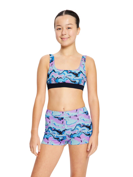 Modibodi Costum de baie menstrual pentru fete Modibodi Performance Hi Waist Short Super Marble Blue parte de jos