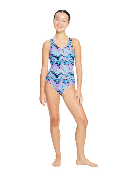 Modibodi Costum de baie menstrual pentru fete Modibodi Performance Racerback One Piece Super Marble Blue o singură bucată