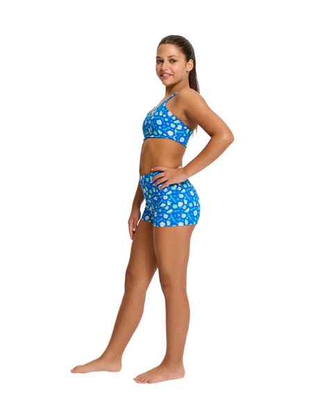 Modibodi Costum de baie menstrual pentru fete Modibodi Teen Smileyworld Hi Waist Short Boho Botanical Blue parte de jos