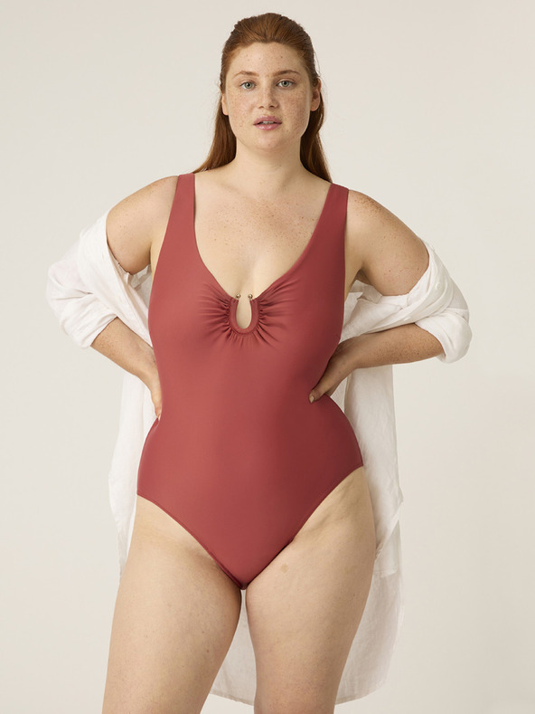 Modibodi Costum de baie menstrual Modibodi High V Neck One Piece Sahara Red