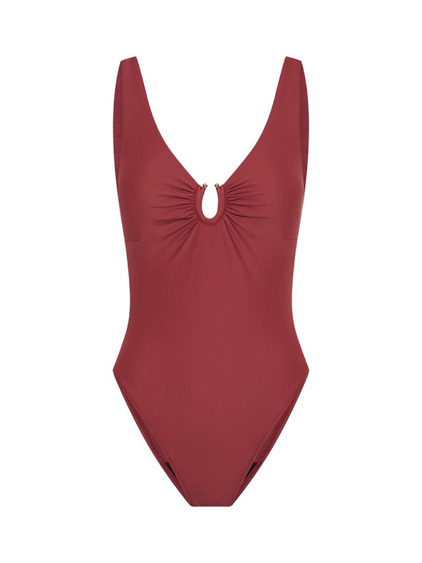 Modibodi Costum de baie menstrual Modibodi High V Neck One Piece Sahara Red