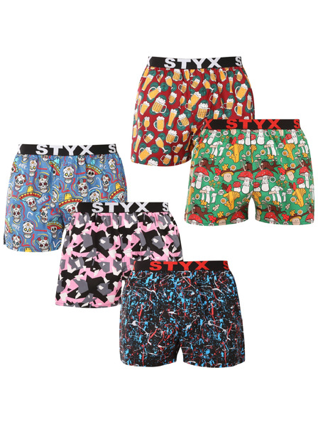 Styx Set de cinci - boxeri bărbătești Styx art elastic sport multicolori