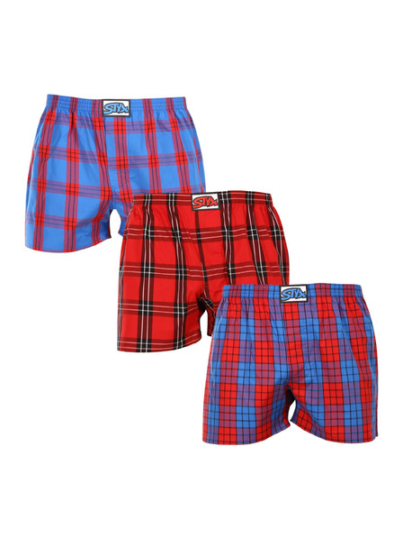 Styx Set de trei pantaloni scurți bărbătești în carouri, albastru și roșu STYX