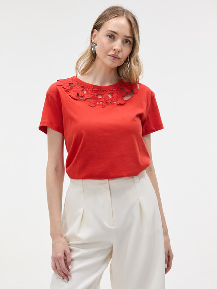 Orsay Tricou pentru femei roșu cu aplicație de dantelă ORSAY