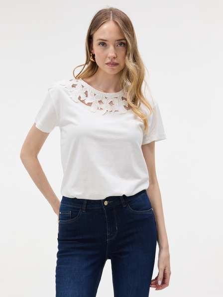 Orsay Tricou pentru femei alb cu aplicație de dantelă ORSAY