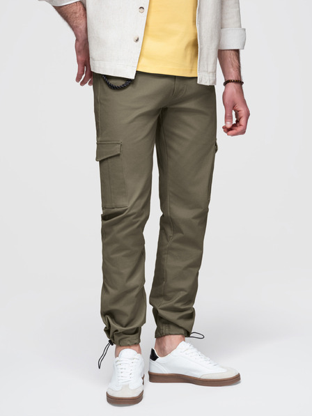 Ombre Clothing Pantaloni bărbătești cu buzunare cargo și tiv la pernă - verde măsliniu închis V1 P1526 Ombre Clothing