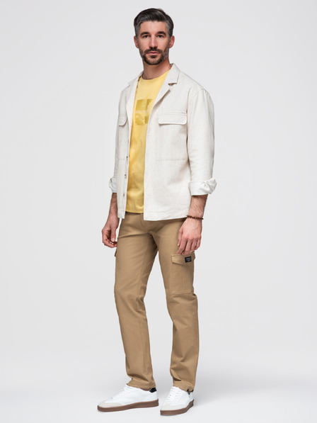 Ombre Clothing Pantaloni bărbătești cu buzunare cargo și tiv la pernă - bej deschis V3 P1526 Ombre Clothing