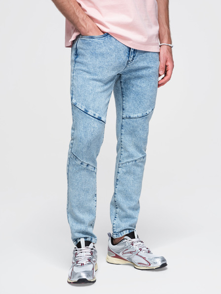 Ombre Clothing Pantaloni de blugi marmurați bărbătești slim fit cu cusături la genunchi - albastri V1 P1527 Ombre Clothing