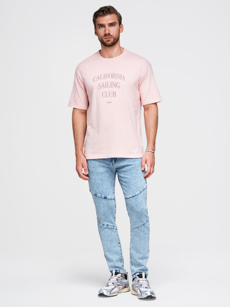 Ombre Clothing Pantaloni de blugi marmurați bărbătești slim fit cu cusături la genunchi - albastri V1 P1527 Ombre Clothing