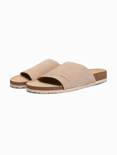 Ombre Clothing Papuci pentru bărbați din piele de căprioară naturală cu talpa din plută - bej V2 OM-FOSF-0247 Ombre Clothing