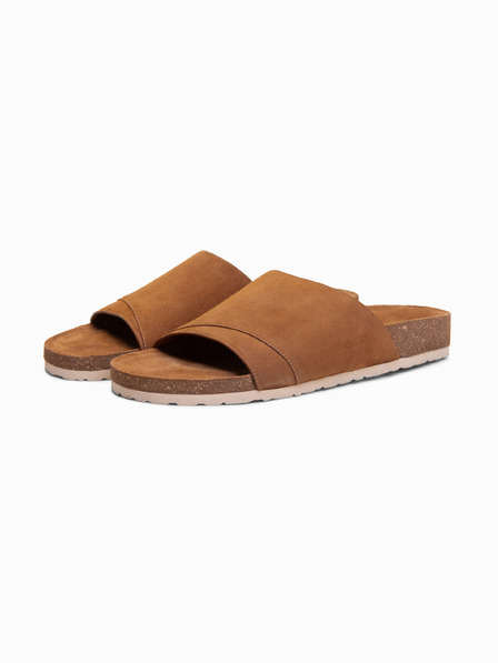 Ombre Clothing Papuci pentru bărbați din piele de căprioară naturală cu talpa din plută - cămilă V1 OM-FOSF-0247 Ombre Clothing