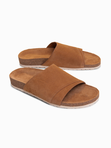 Ombre Clothing Papuci pentru bărbați din piele de căprioară naturală cu talpa din plută - cămilă V1 OM-FOSF-0247 Ombre Clothing
