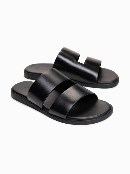 Ombre Clothing Papuci pentru bărbați din piele cu talpa din cauciuc - negru V1 OM-FOSF-0248 Ombre Clothing