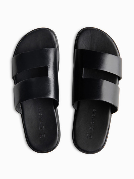 Ombre Clothing Papuci pentru bărbați din piele cu talpa din cauciuc - negru V1 OM-FOSF-0248 Ombre Clothing